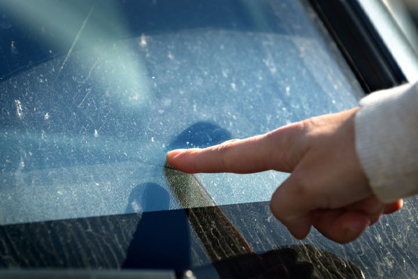 Dirty windshield of a car