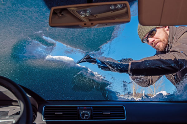 ice on frozen windshield