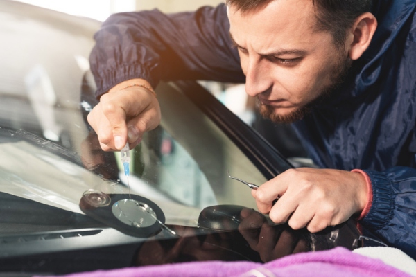 autoglass professional doing windshield crack repair