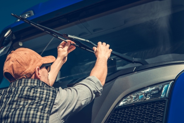 man inspecting wiper blade depicting preparation for rainy season