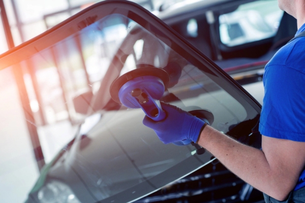 closeup view of windshield replacement